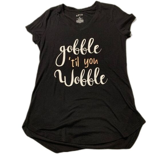 Apt. 9 Tops - Gobble Till You Wobble Soft Black Tee Size:XS *Perfect for Thanksgiving*